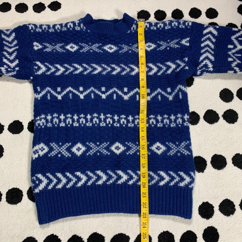 Gap Vintage 90s Fair Isle Nordic Sweater Small Blue Wool Heavyweight Chunky Knit - Picture 11 of 12